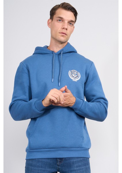 Çetinkaya Chester Polo 4227 3 Iplik Kapüşonlu Baskılı Indigo Sweatshirt