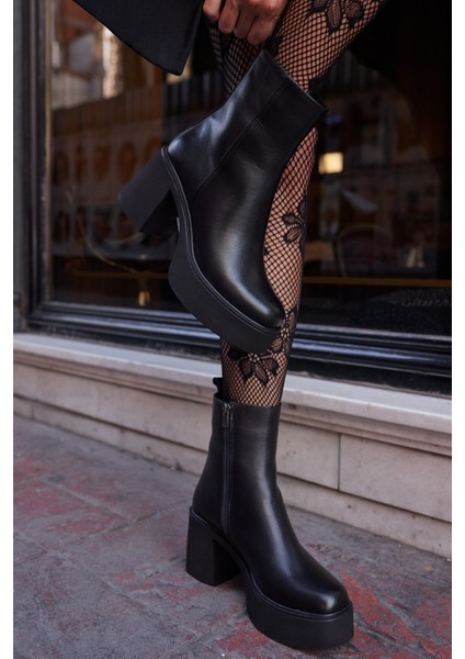 Bacio Kadın Siyah Gercek Deri Platform Topuklu Bot modelleri