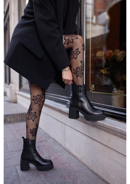 Bacio Kadın Siyah Gercek Deri Platform Topuklu Bot fırsatları