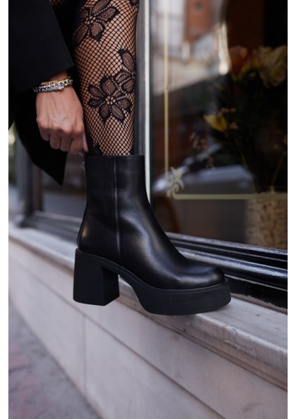 Bacio Kadın Siyah Gercek Deri Platform Topuklu Bot indirimleri