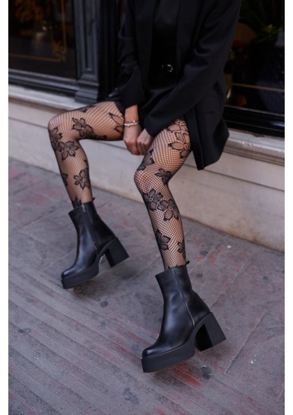 Bacio Kadın Siyah Gercek Deri Platform Topuklu Bot