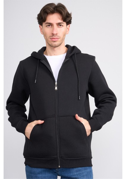 Çetinkaya Mentality 3034 Erkek 3 Iplik Kapüşonlu Fermuarlı Sweatshirt Siyah fiyatları