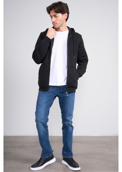 Çetinkaya Mentality 3034 Erkek 3 Iplik Kapüşonlu Fermuarlı Sweatshirt Siyah modelleri