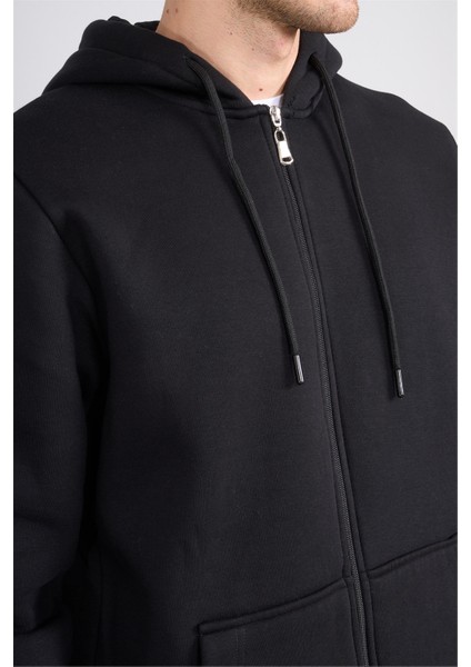 Çetinkaya Mentality 3034 Erkek 3 Iplik Kapüşonlu Fermuarlı Sweatshirt Siyah fırsatları
