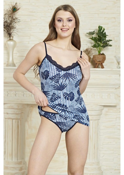 Kadın Şık Rahat Yazlık Mevsimlik Penye Atlet Külot Takım Pijama 5936 - Royaleks