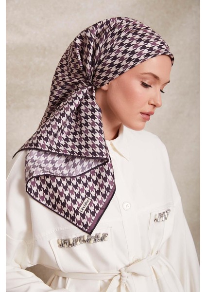 Lila Kazayağı Desen Twill Ipek Eşarp fiyatları
