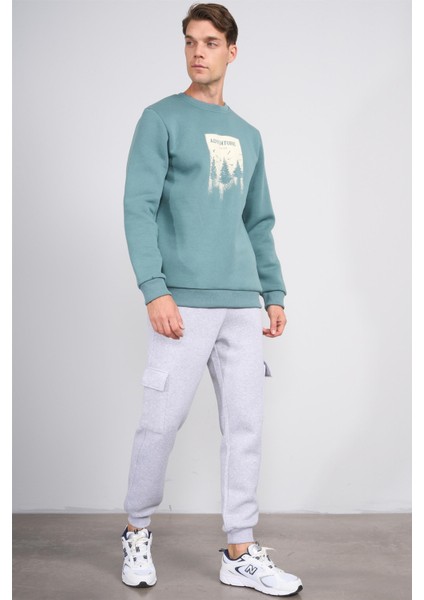 Çetinkaya Mentality 3970 3 Iplik Bisiklet Yaka Baskılı Mavi Yeşil Sweatshirt fiyatları