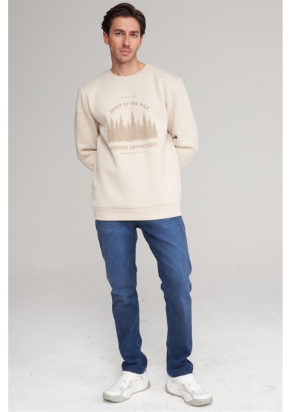 Çetinkaya Mentality 4005 3 Iplik Bisiklet Yaka Baskılı Vizon Sweatshirt fiyatları