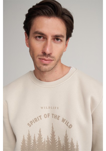 Çetinkaya Mentality 4005 3 Iplik Bisiklet Yaka Baskılı Vizon Sweatshirt fırsatları