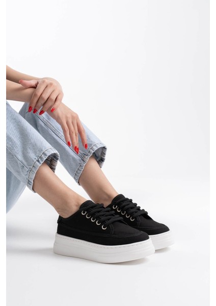 Modaserdem Glown Kadın Siyah Keten Spor Ayakkabı modelleri