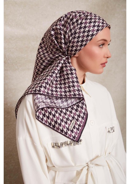 Lila Kazayağı Desen Twill Ipek Eşarp modelleri