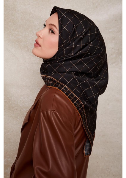 Siyah-Kahve Kareli Twill Ipek Eşarp fiyatları