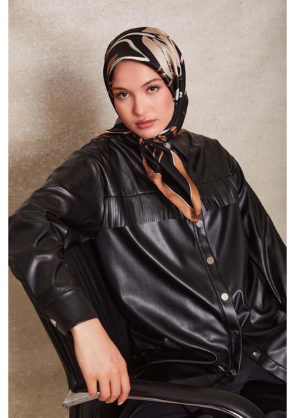 A.kahve Çiçek Desen Twill Ipek Eşarp fiyatları