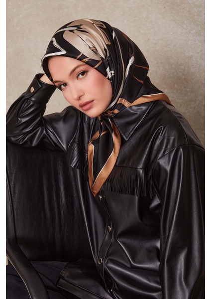 A.kahve Çiçek Desen Twill Ipek Eşarp modelleri