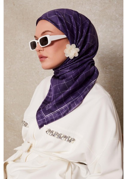 Lila Kareli Twill Ipek Eşarp fiyatları