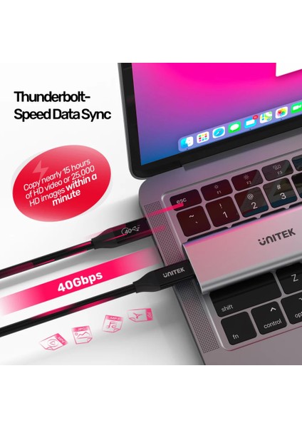 Unıtek Usb4 Thunderbolt Kablo 0.8MT(C14100BK-0.8M)