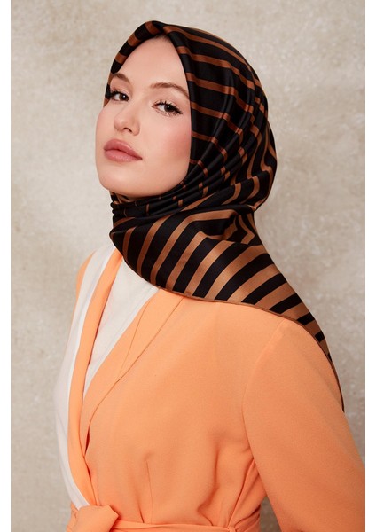 Camel Şerit Desenli Twill Ipek Eşarp fiyatları