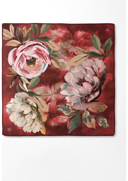 Kırmızı Çiçek Desenli Twill Ipek Eşarp fırsatları