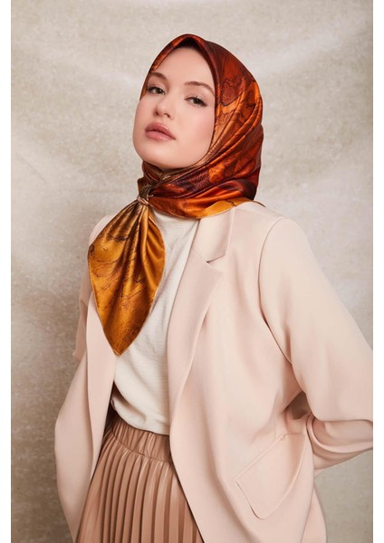 Turuncu Karmaşık Desen Twill Ipek Eşarp fiyatları