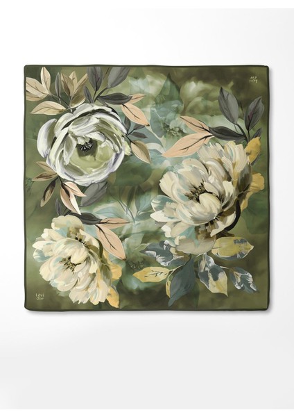 Yeşil Çiçek Desenli Twill Ipek Eşarp fırsatları