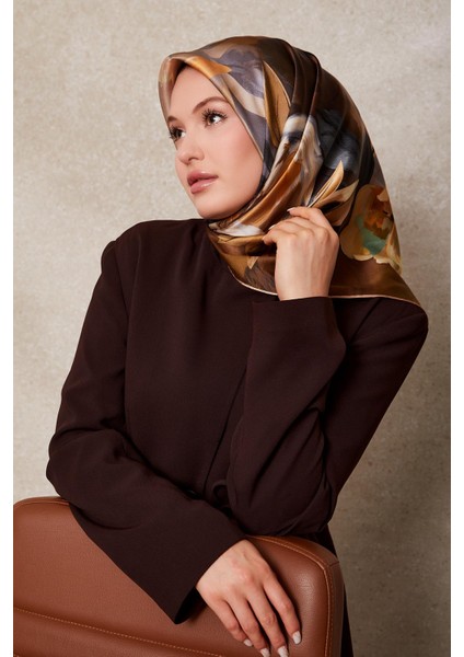 A.kahve Çiçek Desenli Twill Ipek Eşarp fiyatları