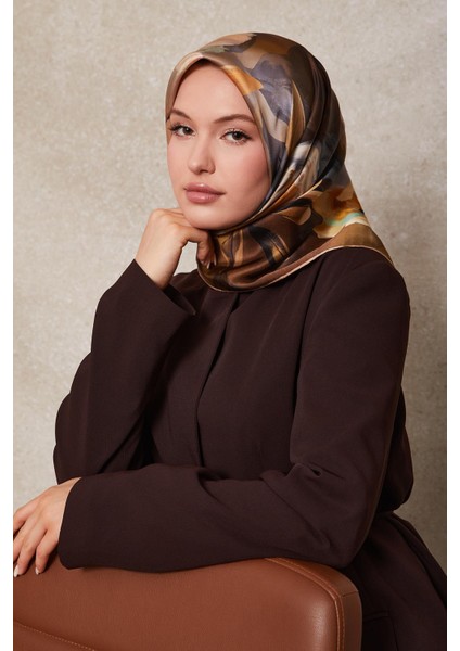 A.kahve Çiçek Desenli Twill Ipek Eşarp modelleri