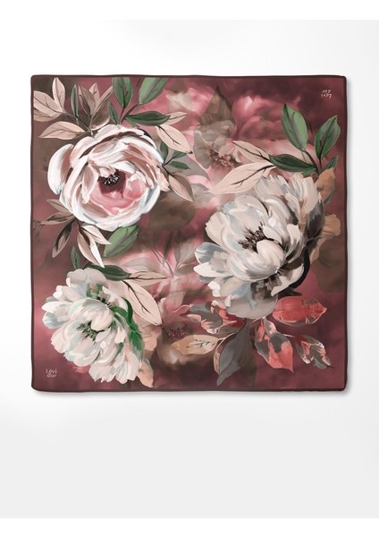 Bordo Çiçek Desenli Twill Ipek Eşarp fırsatları