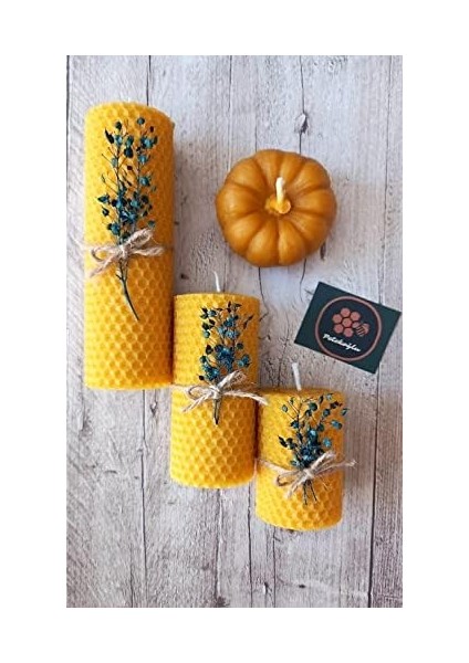 Dekoratif Petek Mum Bal Kabağı Çiçekli Set Bal Mumu Mum Hediyelik modelleri