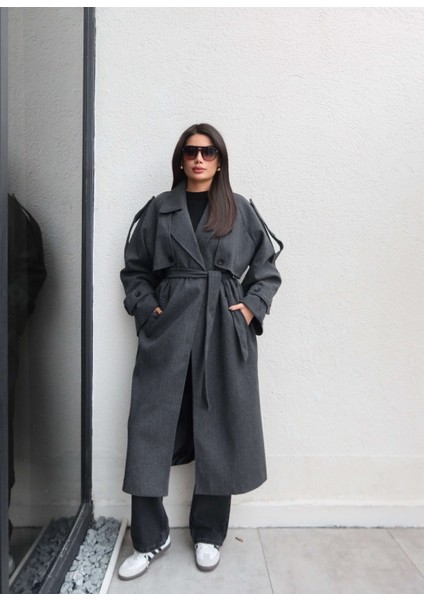 Apolet Detay Kuşaklı Uzun Kaban