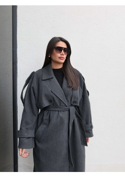 Apolet Detay Kuşaklı Uzun Kaban fiyatları