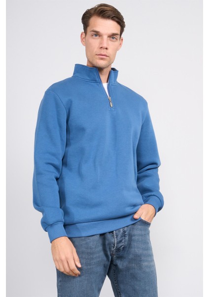Çetinkaya Mentality 3907 3 Ip Dik Yaka Indigo Sweatshirt