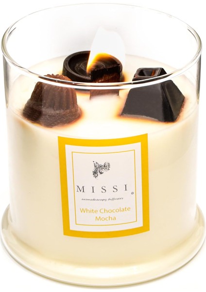 Üfleme Cam Ahşap Fitilli Whıte Chocolate Mocha Vegan Mum (380 Gr)