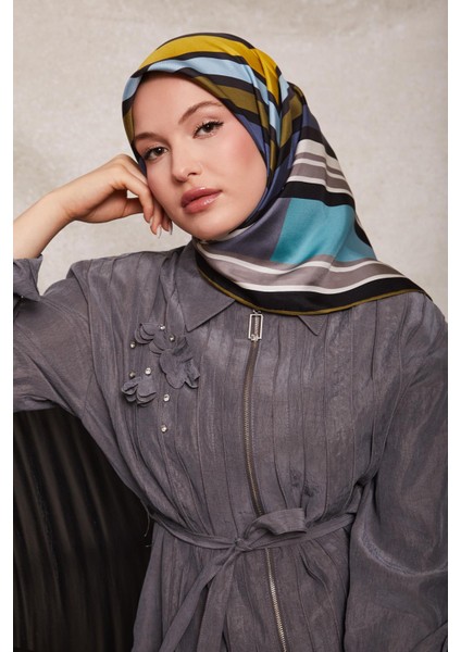 Turkuaz Kare Desen Twill Ipek Eşarp fiyatları