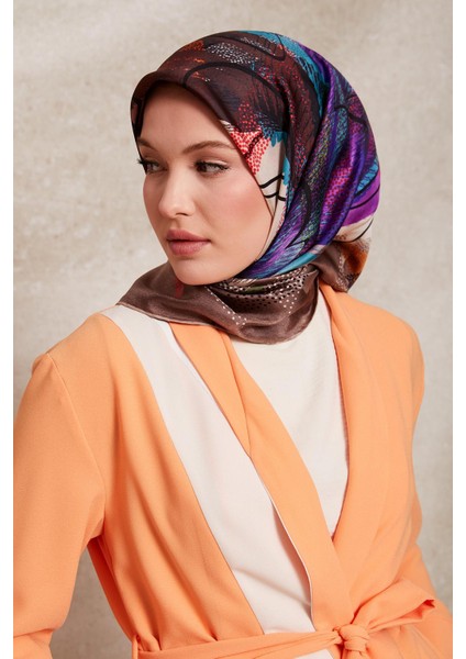 Kahve Karmaşık Desen Twill Ipek Eşarp modelleri