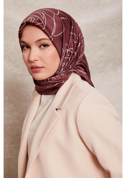 Menekşe Gül Desen Twill Ipek Eşarp modelleri