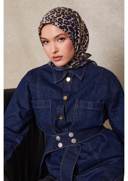 Indigo Leopar Desen Twill Ipek Eşarp fiyatları