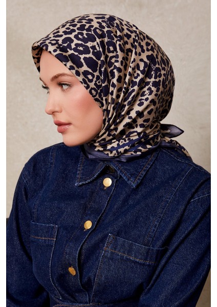 Indigo Leopar Desen Twill Ipek Eşarp modelleri