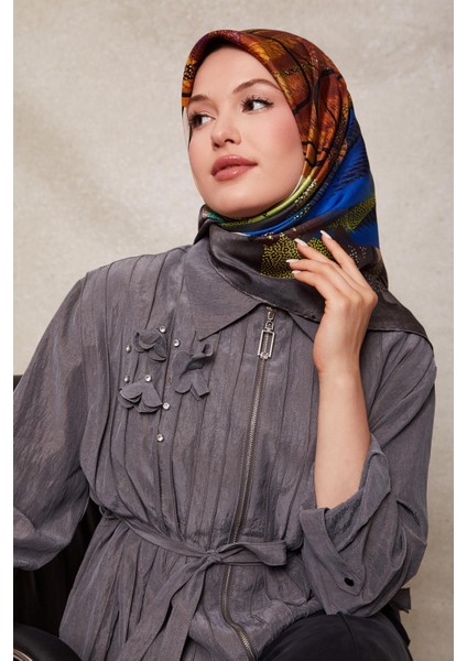 Füme Karmaşık Desen Twill Ipek Eşarp modelleri