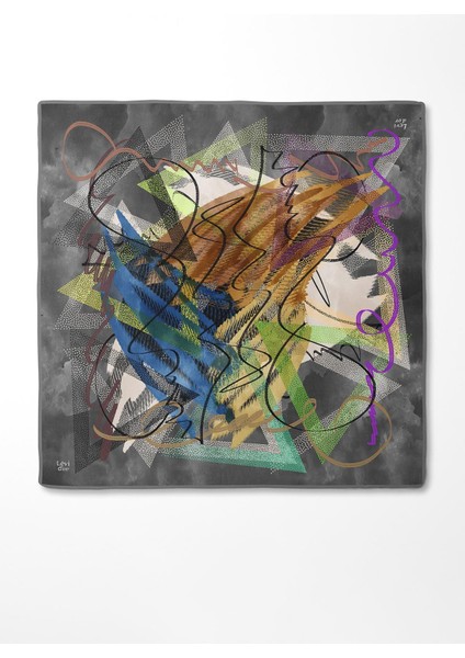 Füme Karmaşık Desen Twill Ipek Eşarp fırsatları