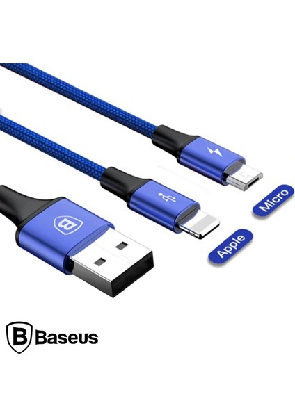 Baseus Rapid Series 2in1 Iphone+ Micro USB 3.0A USB Kablo Şarj 120CM-(5775) - M238R601-K13238