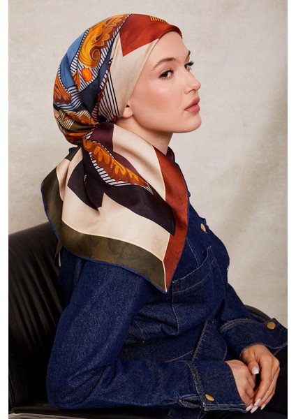 Indigo Karışık Desen Twill Ipek Eşarp modelleri