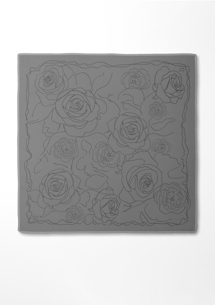 Gri Gül Desen Twill Ipek Eşarp fırsatları