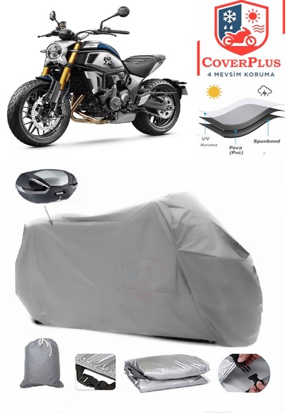 Cf Moto 700CL-X Heritage Motor Brandası Gri Arka Çanta Uyumlu Motorsiket Brandası Motor Örtüsü Çadır Su Geçirmez Motosiklet Kılıfı Motor Brandası