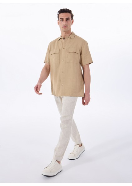Deve Tüyü Erkek Apaş Yaka Relaxed Fit %100 Keten Gömlek F5SM-GML 2722 fiyatları