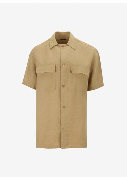 Deve Tüyü Erkek Apaş Yaka Relaxed Fit %100 Keten Gömlek F5SM-GML 2722