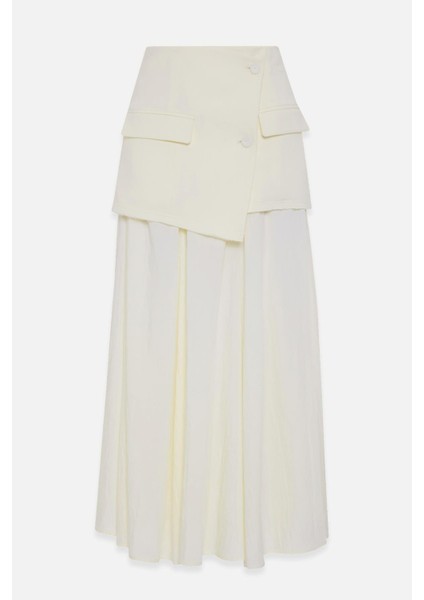 Krem Düğme Detaylı Yelek ve Pile Detaylı Midi Boy Etekli Takım fiyatları