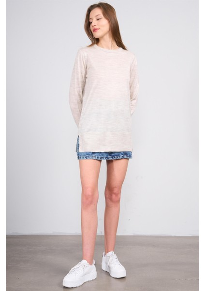 Çetinkaya Miyamira 2306 Kadın Basic Bisiklet Yaka Yanları Yırtmaçlı Triko Taşmelanj fiyatları