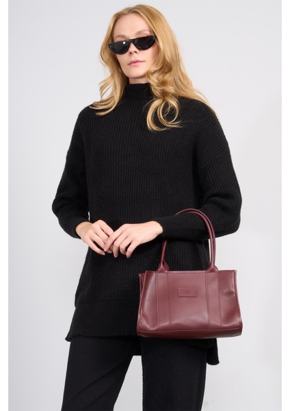 Çetinkaya Miya Mira Modest 8630 Kadın Dik Yaka Akrilik Yırtmaçlı Triko Kazak Siyah