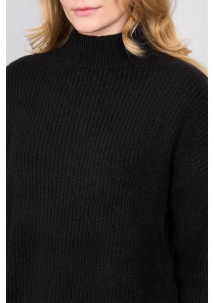 Çetinkaya Miya Mira Modest 8630 Kadın Dik Yaka Akrilik Yırtmaçlı Triko Kazak Siyah modelleri