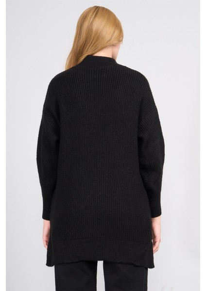 Çetinkaya Miya Mira Modest 8630 Kadın Dik Yaka Akrilik Yırtmaçlı Triko Kazak Siyah fırsatları